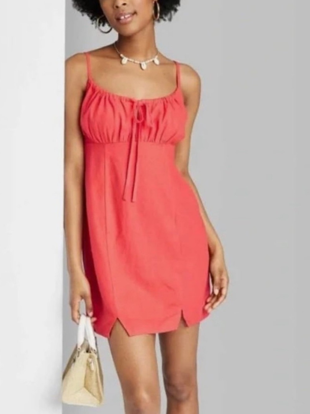 Wild Fable Coral Red Linen Blend Milkmaid Mini Short Dress Size S New